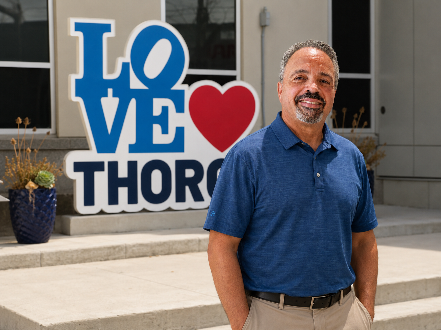Ken Steeve standing in front of the I Love Thorold sign